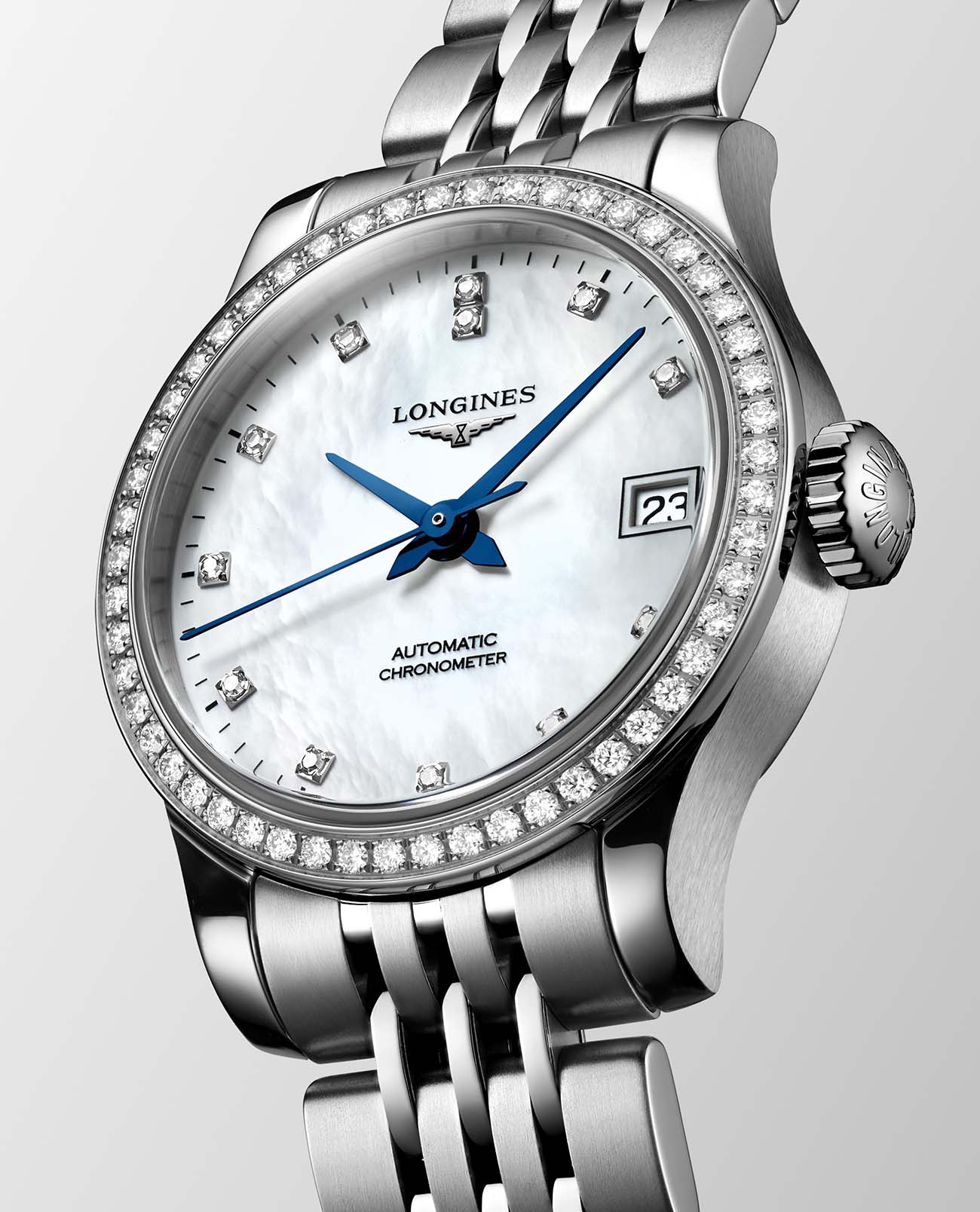 Longines Longines Record Collection L2.320.0.87.6 механические женские часы часы крупный план перламутровый циферблата